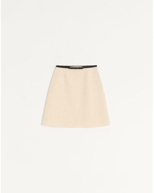 Valentino Natural Plain Wool Tweed Short Skirt