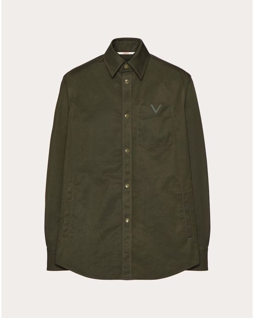 Valentino Green Nylon Shirt Jacket With Rubberised V Detail for men