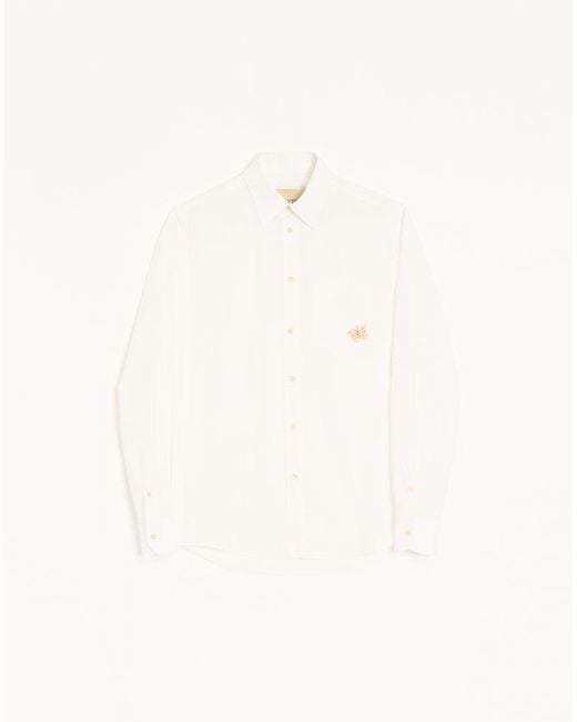 Valentino Natural Long-Sleeved Cotton Poplin Shirt With Embroidered Butterfly Patch for men