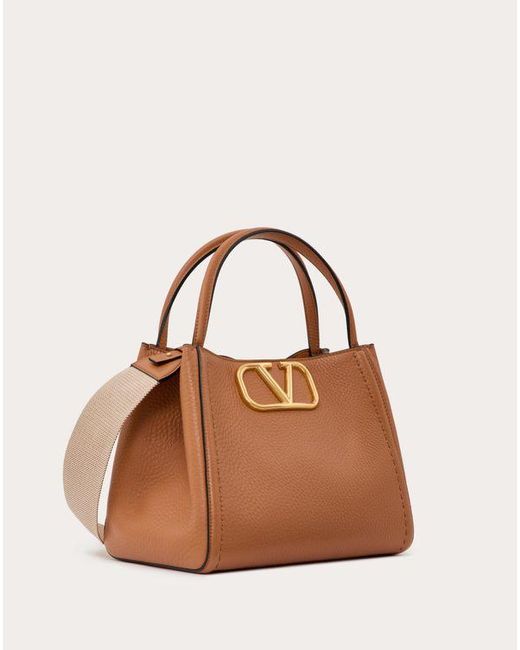 Valentino Garavani Brown Alltime Medium Handbag In Grainy Calfskin