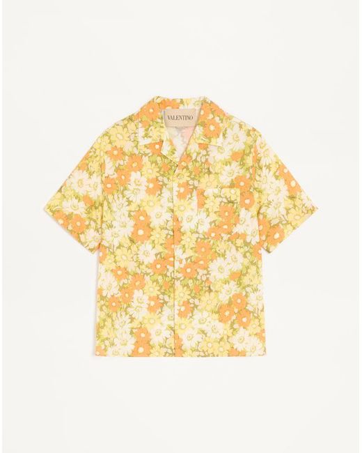 Valentino Metallic Cotton Bowling Shirt With Papier Floral Print 44 for men