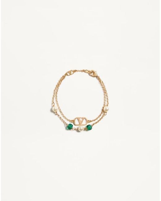 Valentino Garavani Metallic Vlogo Signature Metal, Pearl And Knurled Glass Bracelet