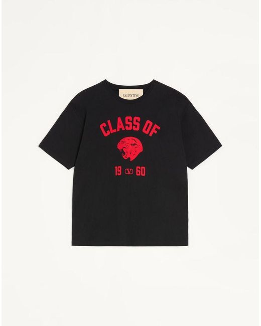 Valentino Black Cotton T-Shirt With Panther Print for men