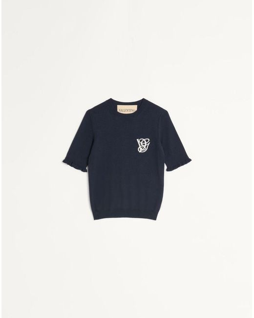 Valentino Blue Embroidered Wool Top
