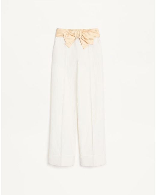 Valentino White Diagonal Cotton Linen Trousers