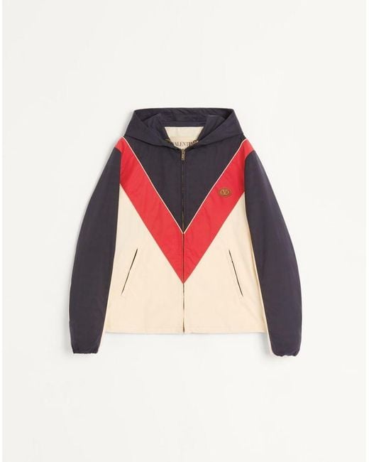 Valentino Red Nylon Hooded Windbreaker With Vlogo Patch 44 for men