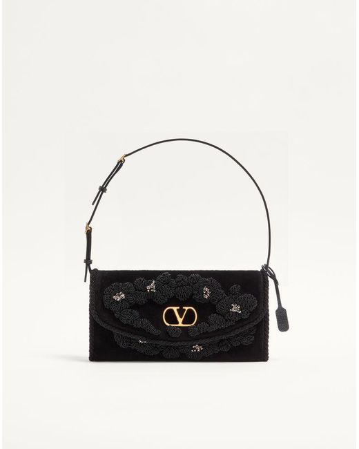 Valentino Garavani White Devain Small Embroidered Velvet Shoulder Bag