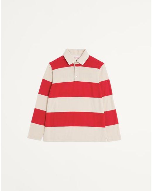 Valentino Langarm-Poloshirt Aus Gestreifter Wolle Mit Chez Print Mann in Red für Herren