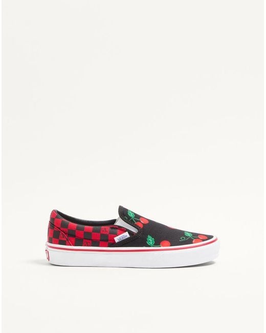 Valentino Garavani White And Vans Slip-On Fabric Trainer With Maxi Cherryfic Print And Vlogo Checkerboard Print 35