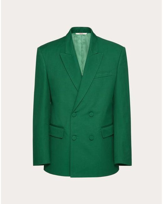Valentino Green Double-breasted Jacket In Stretch Cotton Canvas for men