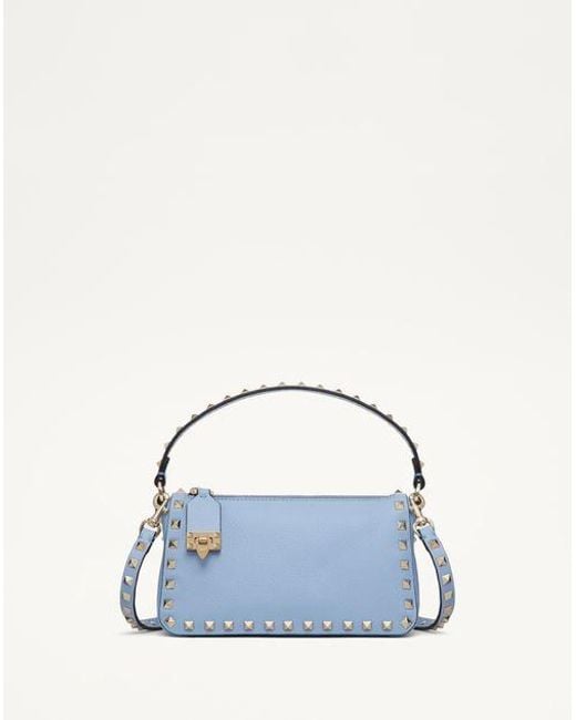 Valentino Garavani Blue Kleine Rockstud Schultertasche Aus Genarbtem Kalbsleder Frau