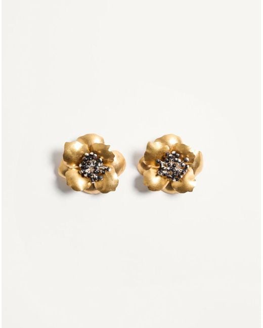 Valentino Garavani White Fleur Lumineuse Metal Earring