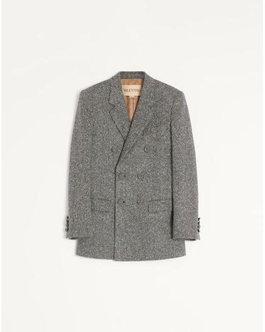 メンズ Valentino ヴァレンティノ ナッテブトン ウール ダブルブレスト ジャケット おとこ アイボリー/ブラック Gray