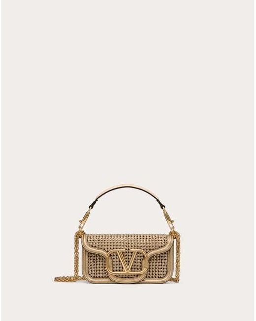 Valentino Garavani Natural Locò Small Shoulder Bag In Metallic Woven Leather