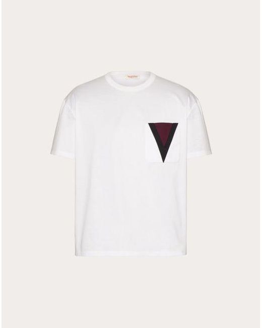 Valentino Natural Cotton T-shirt With Inlaid V Detail for men