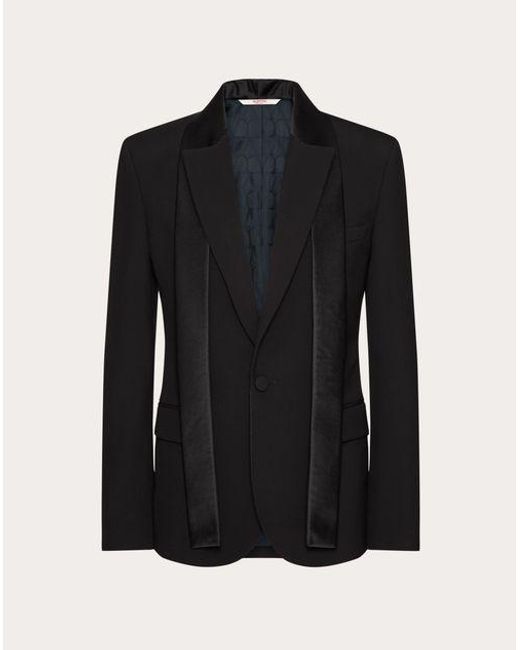 Valentino Black Single-breasted Wool Jacket With Scarf Collar for men