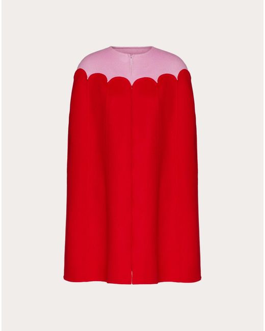 Valentino Red Two-tone Compact Wool Cape