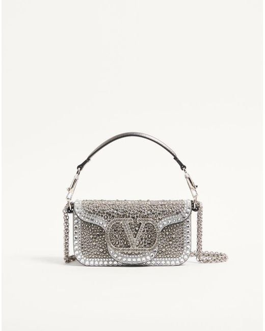 Valentino Garavani Metallic Locò Small Shoulder Bag With Rhinestone Appliqué