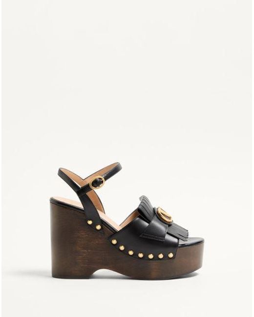 Valentino Garavani Black Vlogo Signature Clog-Sandalen Aus Kalbsleder Mit Fransen 120 Mm Frau