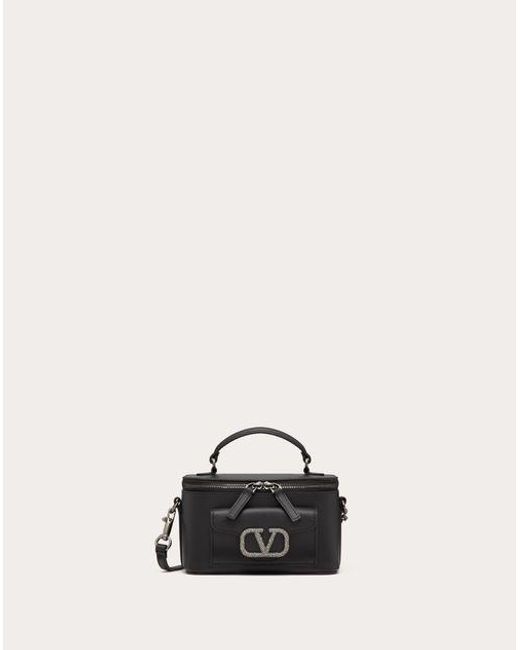 Valentino Garavani Natural Mini Locò Calfskin Handbag With Jewel Logo