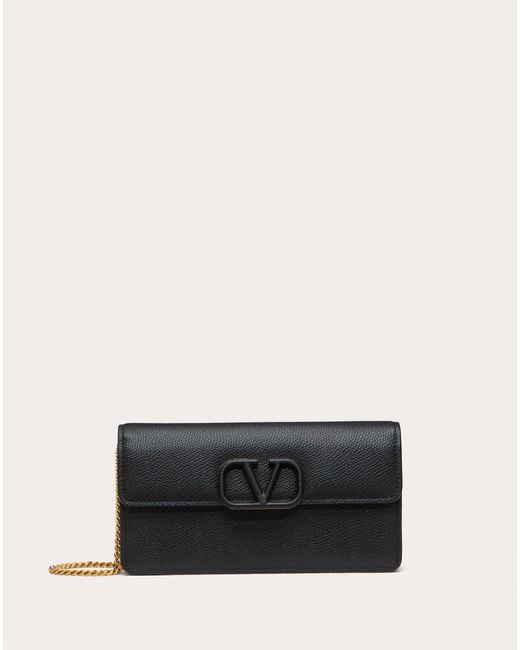 Valentino Garavani Leather Vlogo Signature Grainy Calfskin Wallet With ...