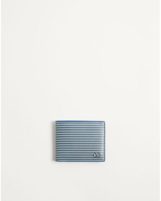 Valentino Garavani Blue Vlogo Signature Calfskin Wallet With Striped Print for men