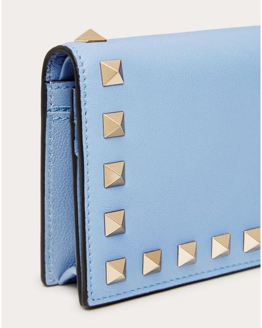 Valentino Garavani Blue Small Rockstud Calfskin Wallet