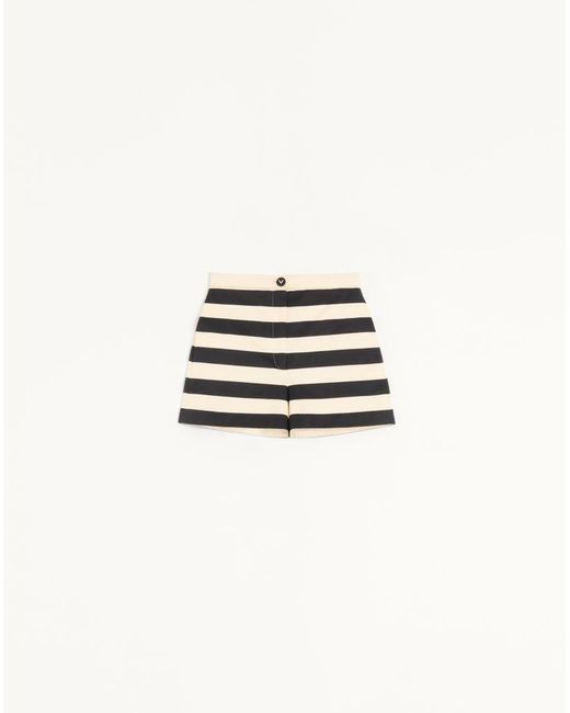 Valentino White Cotton Satin Shorts With Maxi Barré Stripe 38
