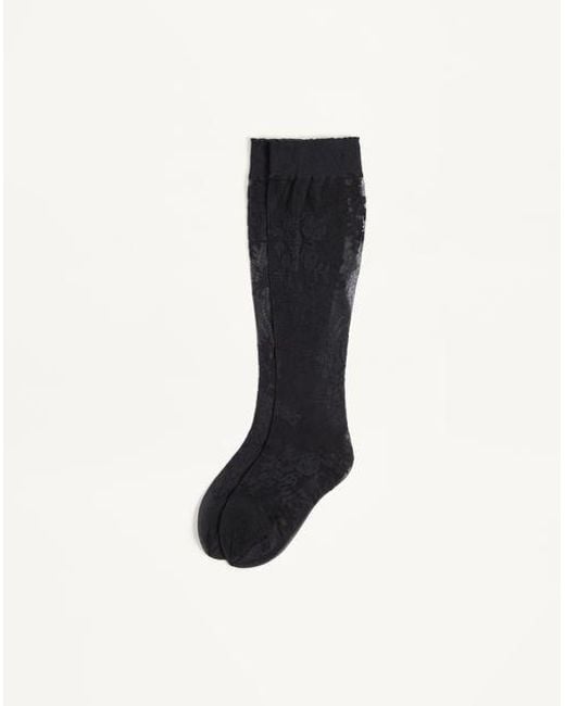 Valentino フローラル ライクラ ニーハイソックス 女性 ブラック L/x Black