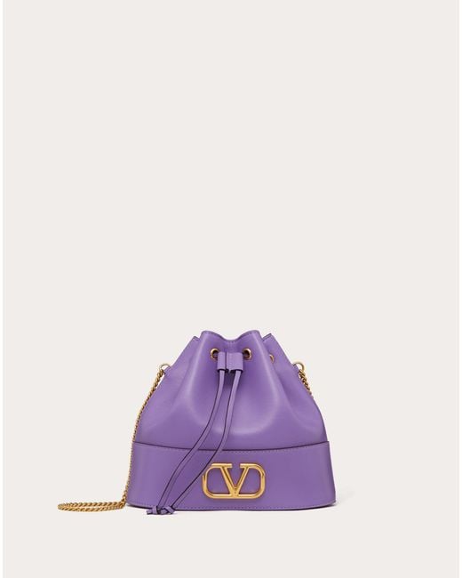Valentino Garavani Purple Mini Bucket Bag In Nappa With Vlogo Signature Chain