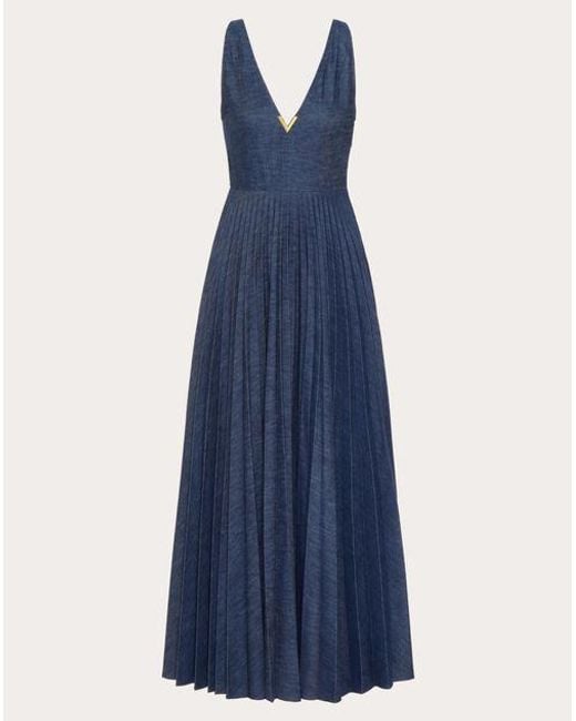 Valentino Blue Chambray Denim Plisse' Dress