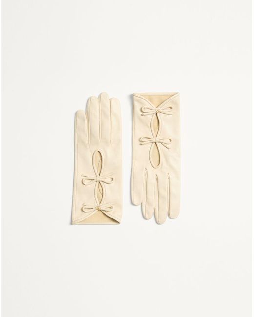 Valentino Garavani Natural Vlogo Signature Nappa Leather Gloves With Bows