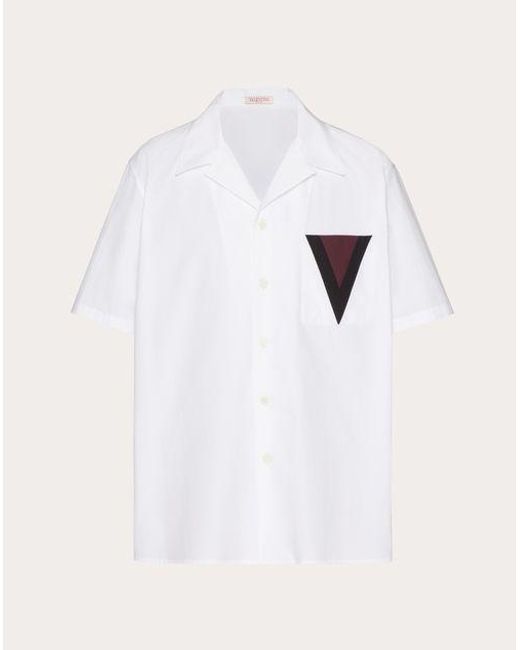 Camicia da bowling in cotone con v detail intarsiata di Valentino in White da Uomo