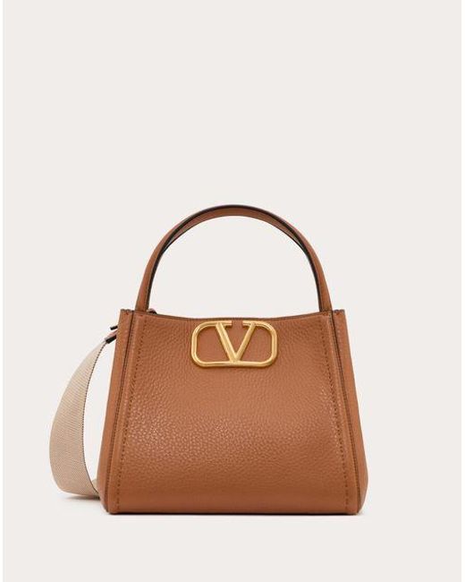 Valentino Garavani Brown Alltime Medium Handbag In Grainy Calfskin