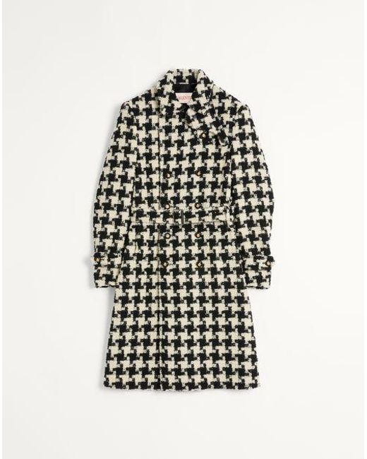 Valentino White Double-Breasted Wool Trench Coat With Pied De Coque Motif for men