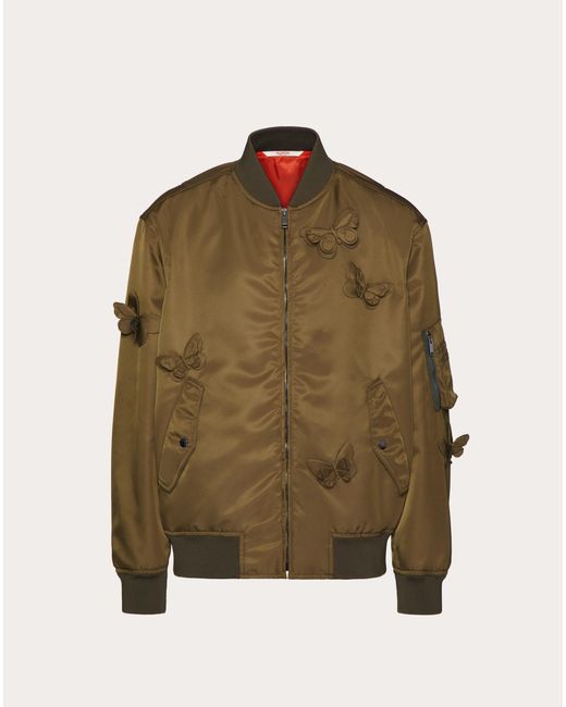 Valentino Green Nylon Bomber Jacket With Embroidered Butterflies for men