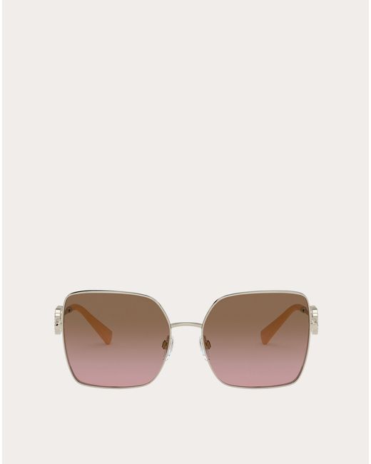 Valentino Brown Qudratische Sonnenbrille Aus Metall Mit Vlogo Signature Und Kristallen