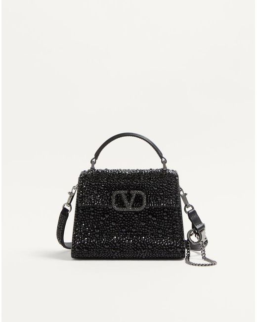 Valentino Garavani Black Mini Vsling Handbag With Sparkling Embroidery