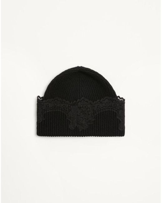 Valentino Garavani Black Vlogo Signature Cashmere And Lace Beanie