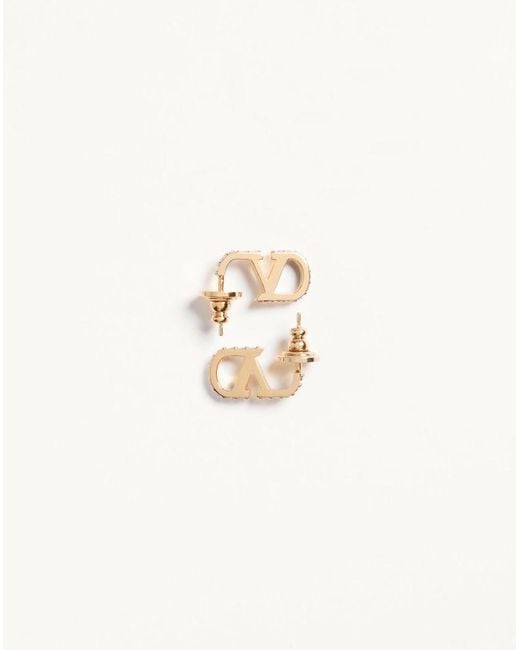 Valentino Garavani White Vlogo Signature Metal And Swarovski Crystal Earrings