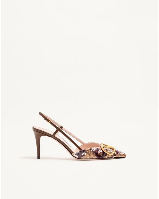 Valentino Garavani Natural Vlogo Signature Slingback Décolleté With Animalier Embroidery 80Mm 35.5