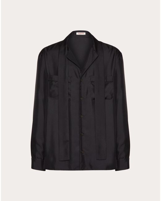 Valentino Black Silk Pyjama Shirt With Scarf Collar for men