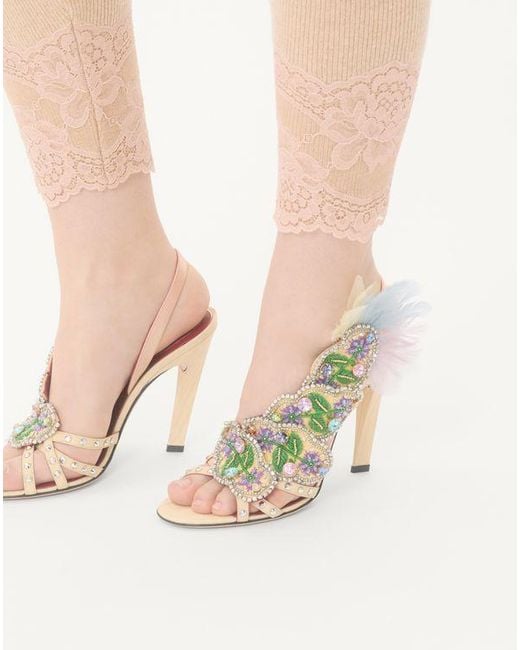 Valentino Garavani ダンス ル フォワイエ フローラルエンブロイダリー&フェザー モアレファブリック サンダル 105mm 女性 マルチカラー White