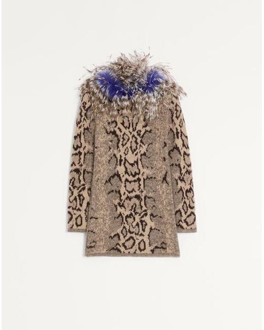 Valentino Multicolor Cashmere Dress With And Feathers