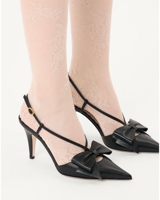 Valentino Garavani ボウワウ キッドスキン スリングバックパンプス 85mm 女性 ブラック Natural