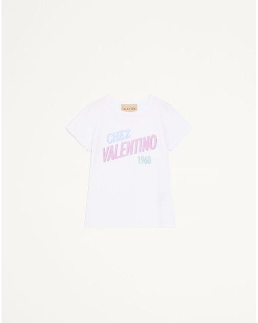 Valentino White Cotton Jersey T-Shirt With Chez 1960 Print