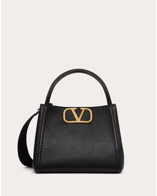 Valentino Garavani Black Alltime Medium Handbag In Grainy Calfskin