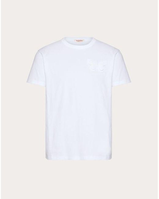 Valentino White Cotton T-shirt With Embroidered Butterfly for men