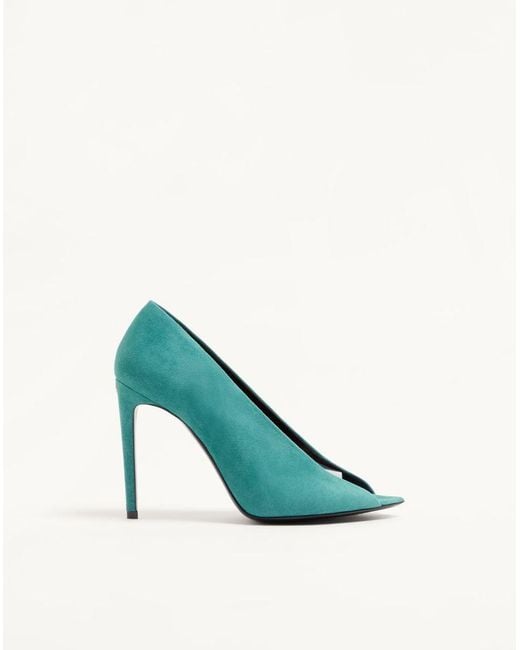 Valentino Garavani Blue Open Toe Révélé Suede Pumps 105Mm 35.5