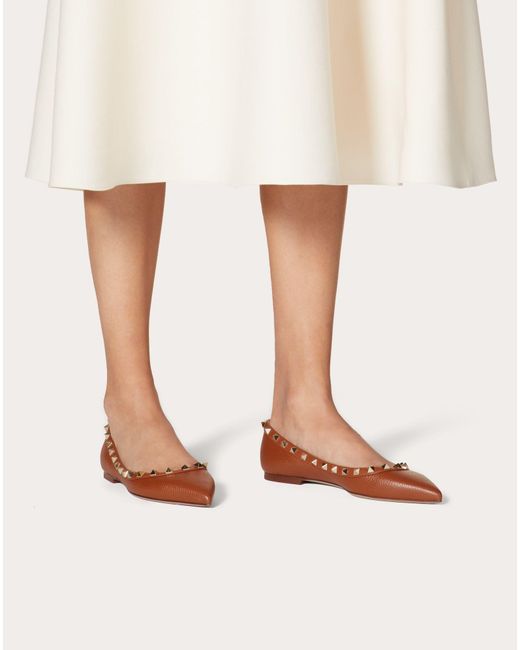 rockstud calfskin leather slingback ballet flat